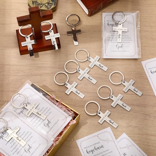 40 Set Christian Gifts Buk Jesus Keychains Stainless Steel, cross - color: Cross, size: Stainless Steel