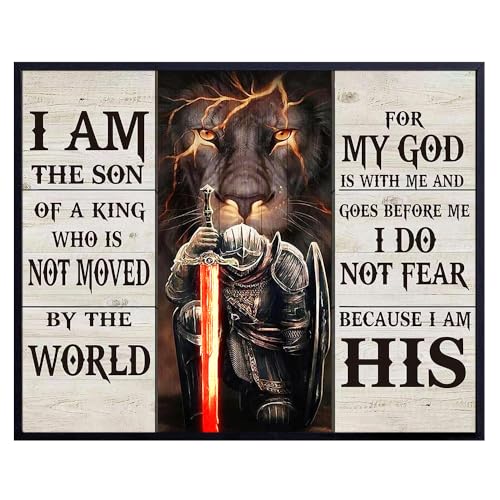 Christian Lion Warrior Wall Art 11x14 - Inspirational Scripture Wall Decor for Men - Religious Motivational Bible Verse Poster - God Quotes Office Decor - Man Cave Spiritual Masculine Art - size: 11"L x 14"W