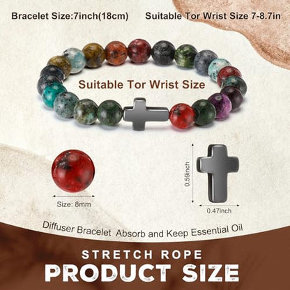 Huquary 24 Pcs Cross Beaded Bracelets, 8mm Christian Stone - color: multiple colors