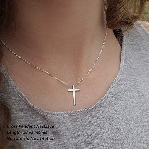 M MOOHAM Cross Necklace for Women Girls, Dainty 14K Gold Plated Cross Pendant Necklace Sideways Cross Choker Layered Necklaces for Women Girls - color: Cross Silver 0.51"×0.91"