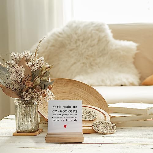 Work Made Us Coworkers but Our Potty Mouth Desk Small Wood Sign Signs with Wooden Stand,Funny Friendship Sign Decor for Home Office,Funny Office Gifts for Coworkers Friends Colleagues - color: Friendship-01