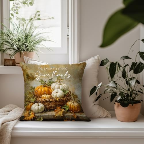 Vintage Fall Christian Pumpkin Throw Pillow Covers 18x18 - color: Pumpkin-5