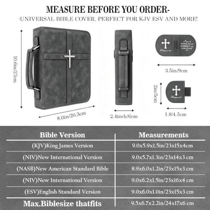 Vegan Leather Bible Case, Bible Bag with Magnetic Bookmark,Bible Cover Case - color: Black