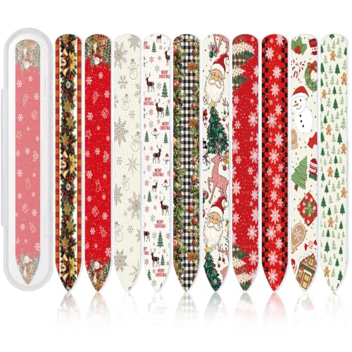 10 Pcs Christmas Glass Nail Files Gifts with Case Xmas Party Favors Bulk - style: Snowy