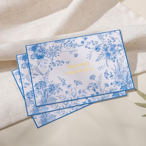 Crisky 4x6 Beyond Grateful Thank You Cards with Envelopes Bulk, 50 Pack Blue Floral Thank You Notes with Envelopes Set for Bridal Shower, Wedding Engagement, Baby Shower, Graduation, Birthday - style: Modern Floral