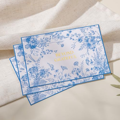 Crisky 4x6 Beyond Grateful Thank You Cards with Envelopes Bulk, 50 Pack Blue Floral Thank You Notes with Envelopes Set for Bridal Shower, Wedding Engagement, Baby Shower, Graduation, Birthday - style: Modern Floral