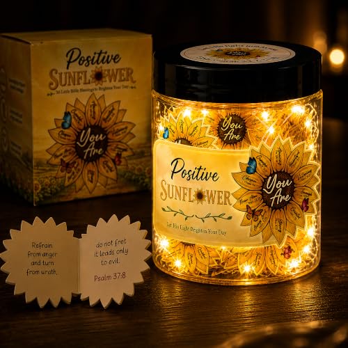 Positive Sunflower Jar with 30 Bible Verse Cards, Christian Gifts for Women - color: Sunflower