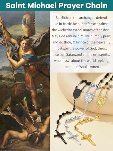 Supcare Rosary for Men Women Catholic Necklace Rosary Beads Customized - color: D02-Michael Black