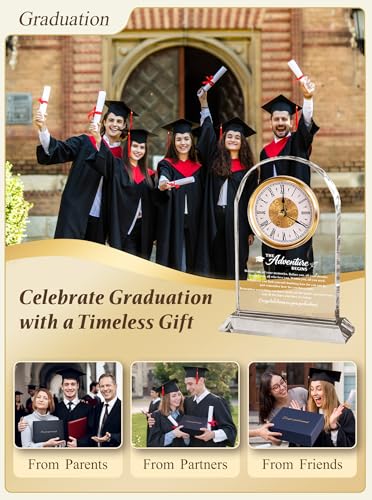 Graduation Gifts 2026 for Women Men - The Adventure Begins Glass Clock - color: Graduate Gift