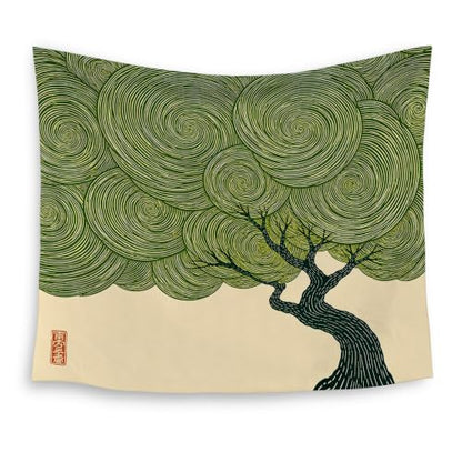 HUGANE Japanese Green Abstract Tree Tapestry Wall Decor 50x60 Inch - color: Colour-03