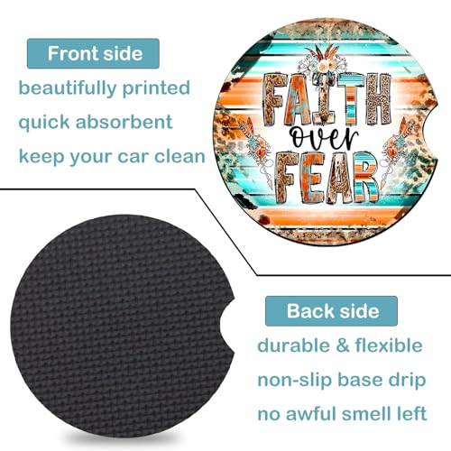 2 Pack Religion Car Cup Holder Coasters Universal Neoprene Coasters - color: Faith-fear
