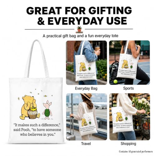 Cute Pooh Bear Aesthetic Reusable Tote Bag, Funny Gifts for Women Friends - color: It