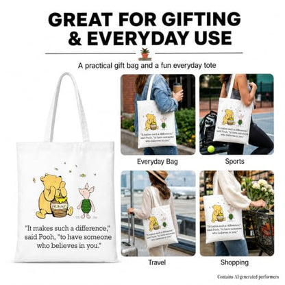 Cute Pooh Bear Aesthetic Reusable Tote Bag, Funny Gifts for Women Friends - color: It