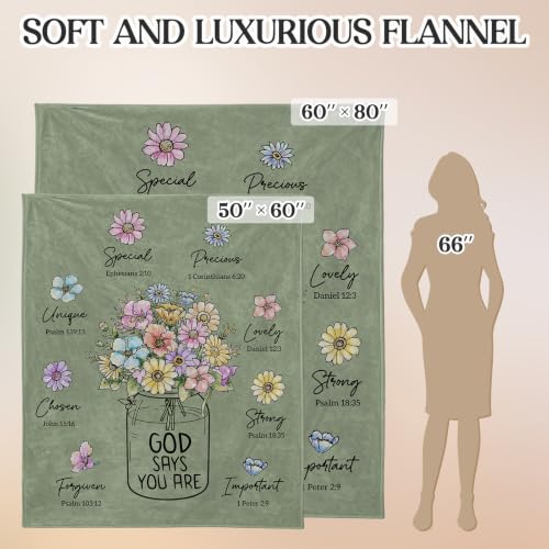 Christian Gifts for Women, Christian Birthday Blanket with Flowers - color: Sage Green, size: 80"x60"