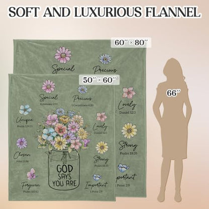Christian Gifts for Women, Christian Birthday Blanket with Flowers - color: Sage Green, size: 80"x60"