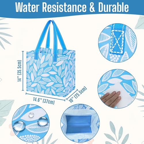 VENO 4 Pack Large Grocery Bag Reusable Shopping Bags with Hard Bottom - color: Spring Breeze