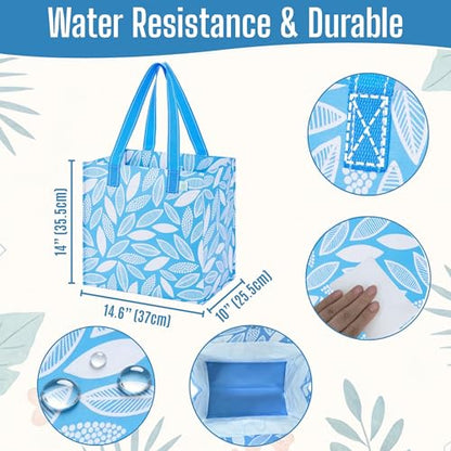 VENO 4 Pack Large Grocery Bag Reusable Shopping Bags with Hard Bottom - color: Spring Breeze