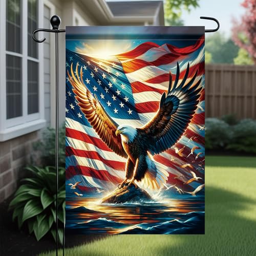 Patriotic Bald Eagle Garden Flags For Outside 12x18 Double Sided American USA Flag 4th of July Independence Memorial Veterans Day Gifts For Men Welcome Yard Sign Outdoor Ocean Deco - color: Eagle