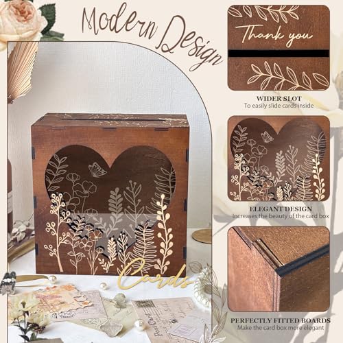 Wooden Wedding Card Box for Reception, Gift Card Box for Wedding, Brown