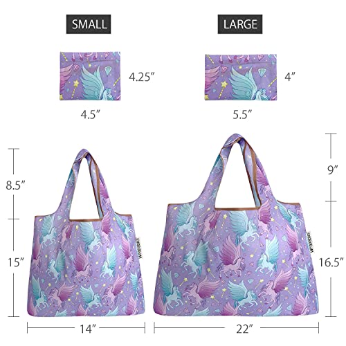 allydrew Large Foldable Tote Nylon Reusable Grocery Bags - color: Set of 2, Pegasus, size: Large & Small (Set of 2)