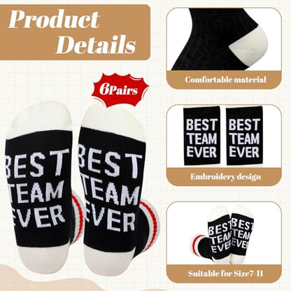 Glitopper 6 Pairs Best Team Ever Gift Socks Bulk Employee Appreciation Gifts for Women Men Team Coworker Staff Office Favors - color: Black