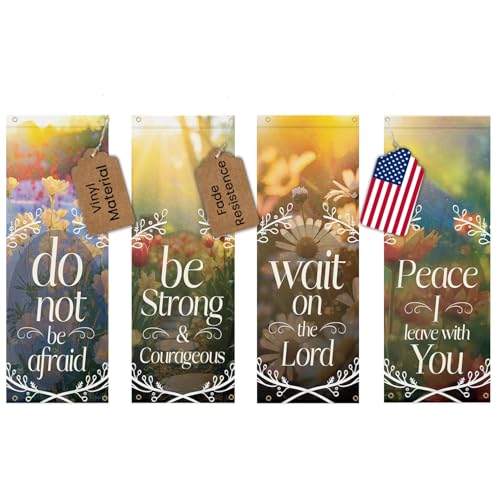 Church Banners with Scripture - Church Banners For Sanctuary Wall Worship - Welcome Religious Praise Hanging Signs Decorations For Church - Sets of Christian Flexible Banner Patterns Designs - 4 PC