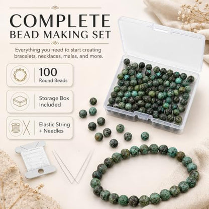 Cherry Tree Collection 100PCS 6mm African Turquoise Round Bead Craft Kit - color: african turquoise, size: 6mm