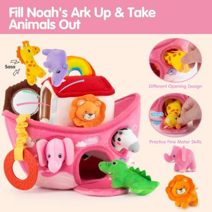Baby Girl Toys 6-12 Months-Pink Noah's Ark Toy with Stuffed Animals