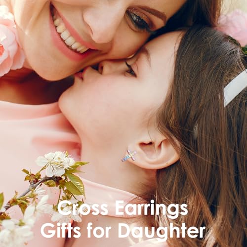 CERSLIMO Cross Earrings for Girls Kids, Christian Confirmation Communion Baptism Catholic Religious Christmas Birthday Inspirational Gifts for Women Teens Teenager Granddaughter Goddaughter - style: Daughter Gifts