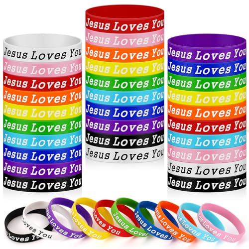 JUNEBRUSHS 42pcs Jesus Loves You Silicone Bracelets Bulk - style: Jesus Loves You Style