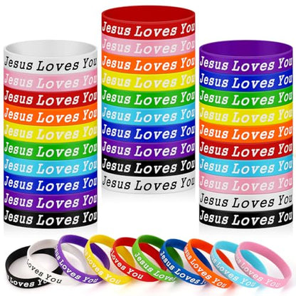 JUNEBRUSHS 42pcs Jesus Loves You Silicone Bracelets Bulk - style: Jesus Loves You Style