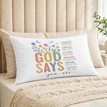Boho Floral Christian Nursery Pillow Cover 12x20 - color: Bible Pillow-j