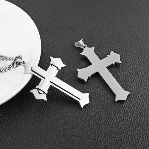 HZMAN Large Stainless Steel Christian Faith Cross Necklace for Men - color: Silver-1