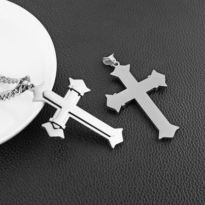 HZMAN Large Stainless Steel Christian Faith Cross Necklace for Men - color: Silver-1
