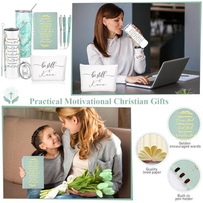 Domensi 6 Pcs Christian Gifts Set, 20 oz Tumbler Notepad Pens, Green - color: Green