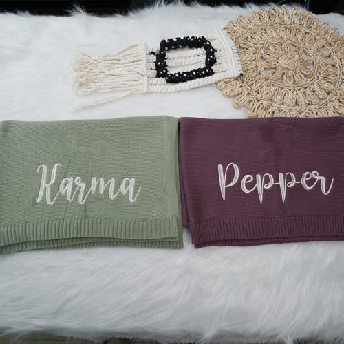 IZI POD Personalized Knit Baby Blanket, Embroidered Name Nursery Blanket, Cotton Knit Stroller Blankets, Gift for Baby, Birthday - Style 4 - color: Custom 1