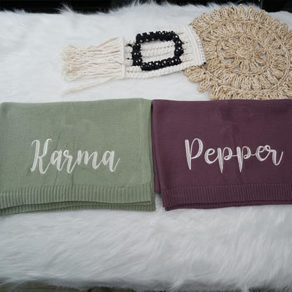 IZI POD Personalized Knit Baby Blanket, Embroidered Name Nursery Blanket, Cotton Knit Stroller Blankets, Gift for Baby, Birthday - Style 4 - color: Custom 1