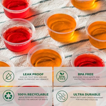 Freshware Plastic Portion Cups with Lids [5.5 Ounce, 100 Sets] Souffle Cups, Jello Shot Cups, Condiment Sauce Containers For Sampling, Sauce, Snack or Dressing - size: 5.5 oz - 100 sets