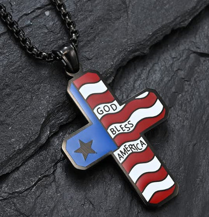American Flag Cross for Car Rearview Mirror Hanging Accessories God Bless America Charm Pendant Car Decor Christian Patriotic Ornament Religious Cross Necklace Men Women (Black)