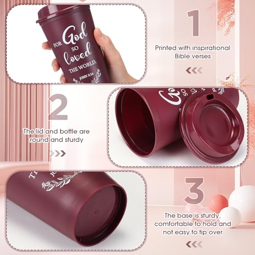 Skylety 20 Pack Christian Gifts Bulk 16oz Bible Verse Tumbler with Lids - color: Burgundy