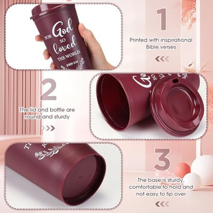 Skylety 20 Pack Christian Gifts Bulk 16oz Bible Verse Tumbler with Lids - color: Burgundy