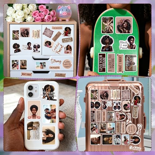 Black Women Stickers for Women - 50 Pcs Black Girl Water Bottle Stickers for Vision Board, Inspirational Waterproof Scrapbook Decals, Motivational Vinyl Sticker for Laptop Journaling - style: Black Girl Inspirational