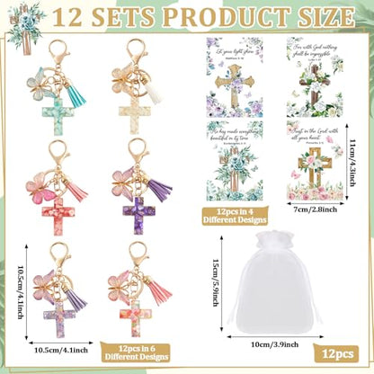 12 Set Christian Cross Butterfly Keychains Party Favors Religious Bible Verse Scripture Bookmark Inspirational Church Baptism Gift Souvenir for Women Men Birthday Baby Shower Backpack Decorations