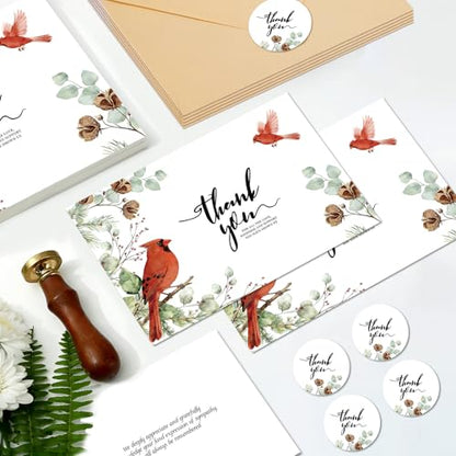 C2U 24 Pack Funeral Thank You Cards with Envelopes & Stickers – Cardinal Bird Branch Sympathy Cards for Bereavement, Memorial Service – Pre-Printed Condolence Cards with Space to Write – 4x6 Inch Acknowledgment Notes for Loved Ones (24)