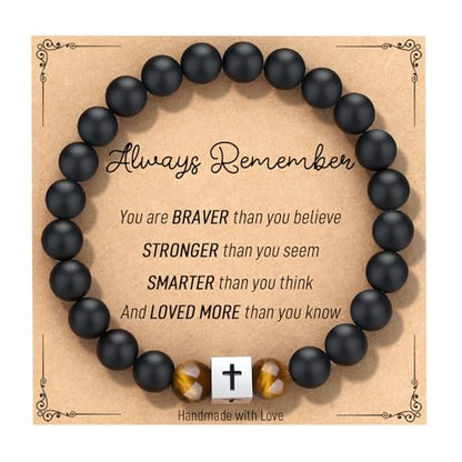 Mens Beaded Cross Bracelet, Christian Gifts for Men Teen Boys Kids - style: Always Remember-7.5“
