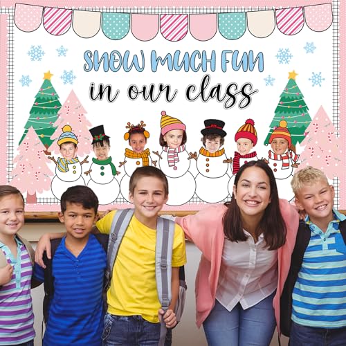Winter Bulletin Board Decoration Set Xmas Tree Snowflakes Classroom Paper Cutouts Winter Snowman DIY Photo Bulletin Board Paper Decor for Christmas Holiday School Classroom Home Chalkboard Wall Decor - style: Snowman