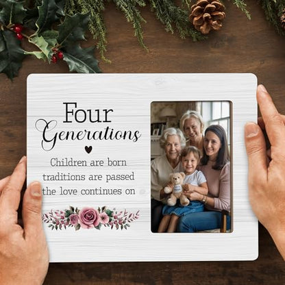 Four Generations Family Picture Frame, Gifts for Great Grandma Grandpa, Fits 4x6 Photo - color: Brown