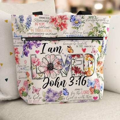 84hoods 15 inch Large Tote Bag for Work for Women. Christian Faith, Jesus God Religious Gift. Waterproof Shoulder Bag. - color: I Am Loved