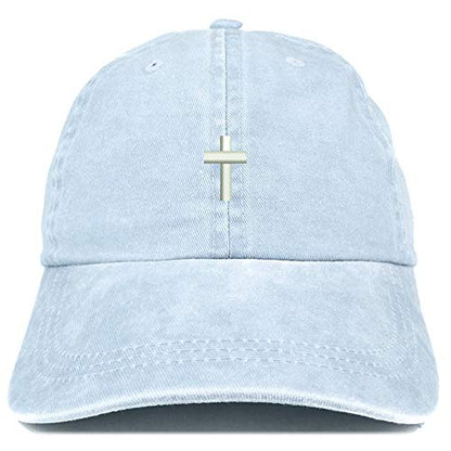 Trendy Apparel Shop Cross Embroidered Washed Cotton Adjustable Cap - color: Light Blue