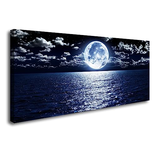 Cao Gen Decor Art S06975 Wall Art Canvas Prints Moon Sea Ocean Landscape 1 Panels Full Moon in Cloud Pictures Paintings Stretched and Framed for Living Room Bedroom Kicthen Office Artwork 30x60inch - color: Black, size: 58"L x 29"W